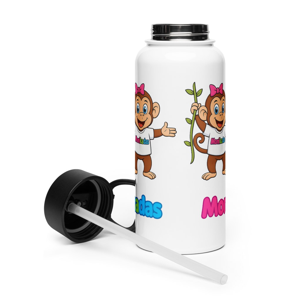Stainless steel water bottle with a straw lid
