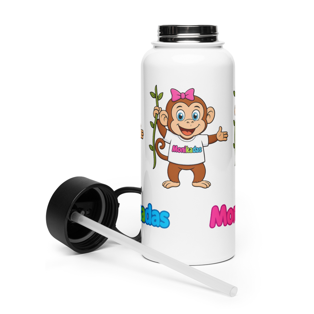 Stainless steel water bottle with a straw lid
