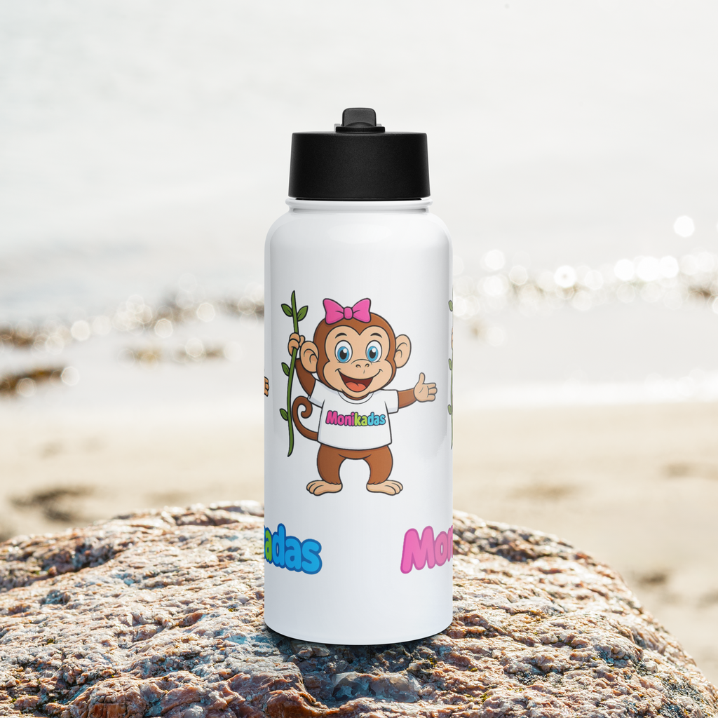 Stainless steel water bottle with a straw lid